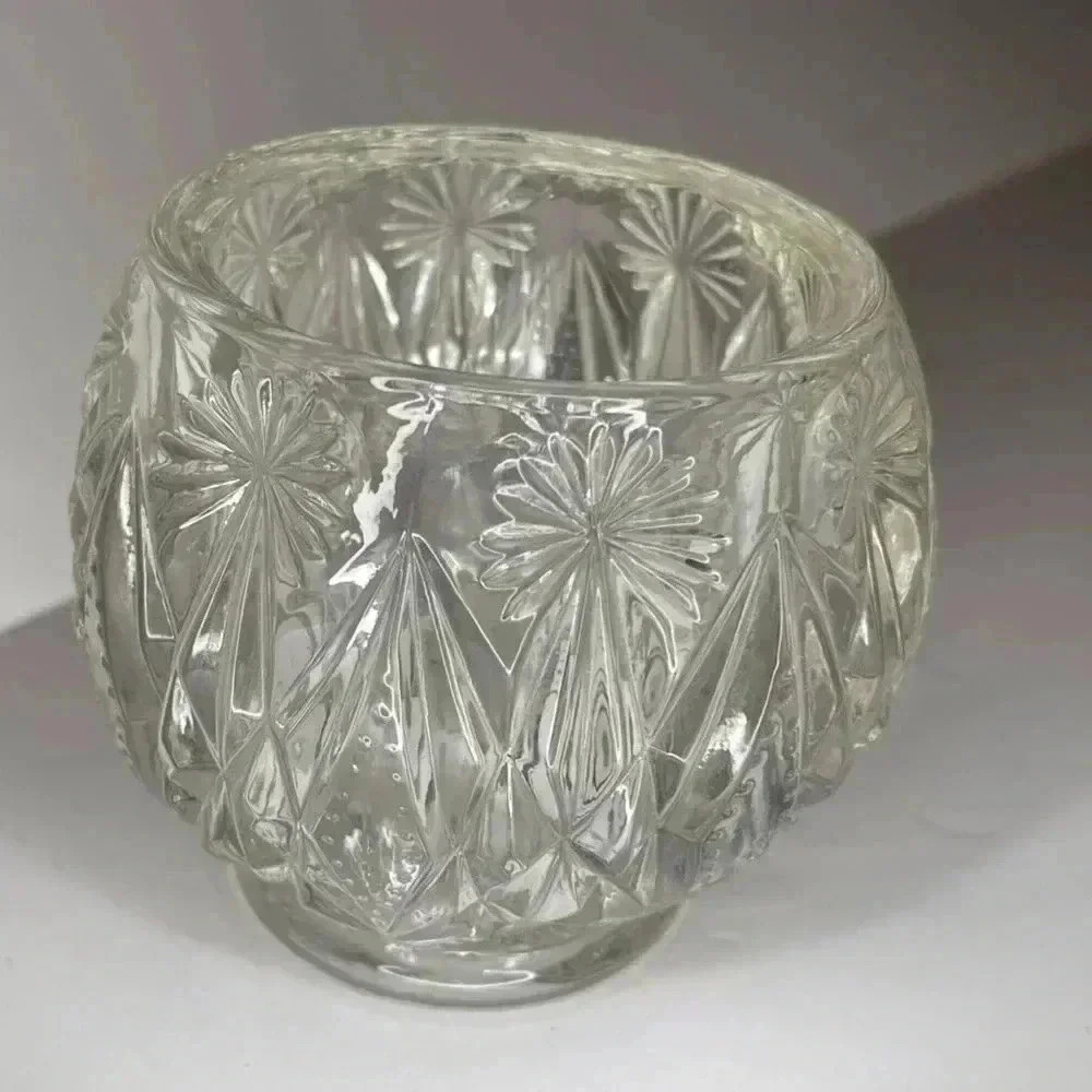 Vintage Avon 4" Round Crystal Cut Glass Starburst and Diamond Candle Holder/Bowl